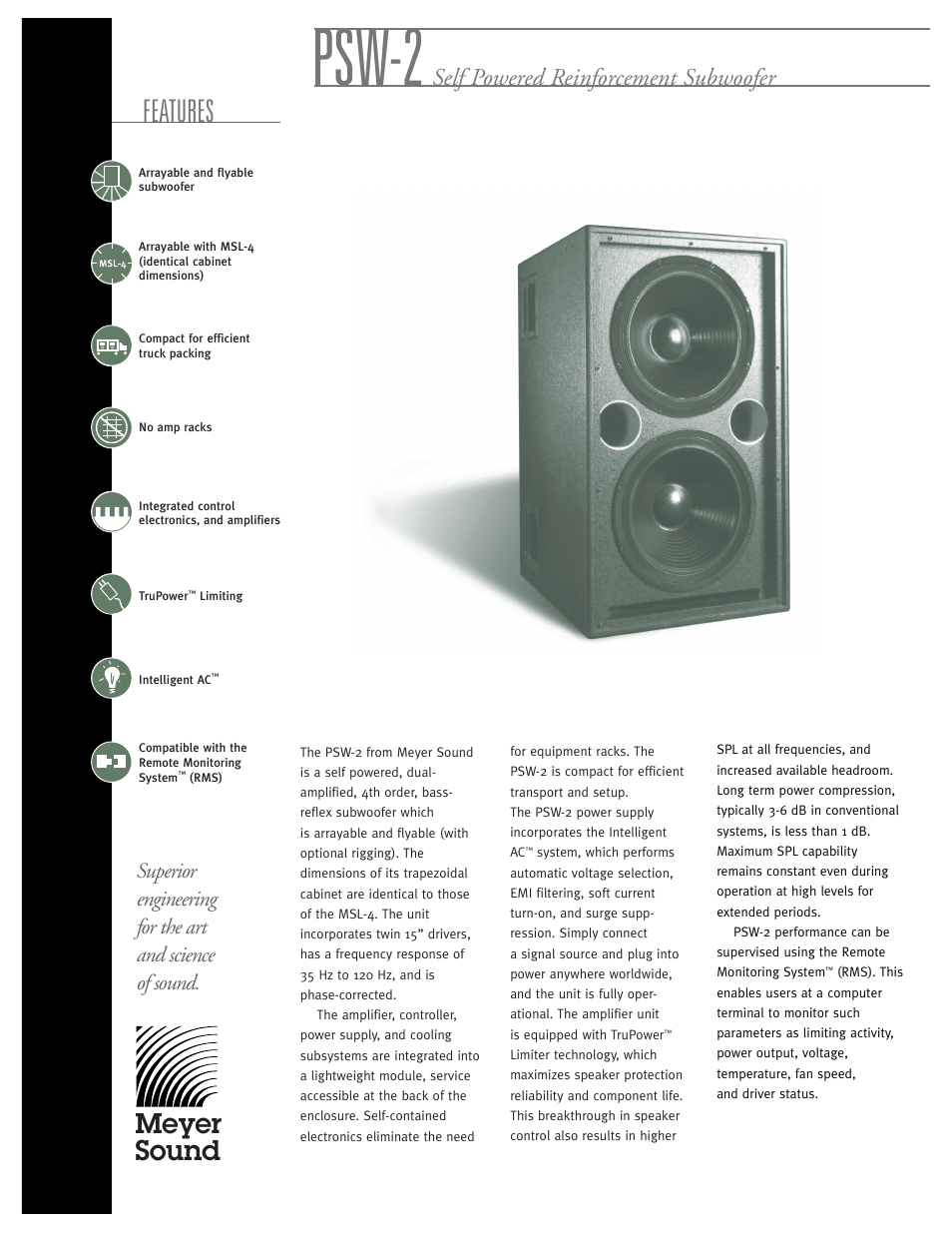 Meyer Sound PSW-2 User Manual | 2 pages