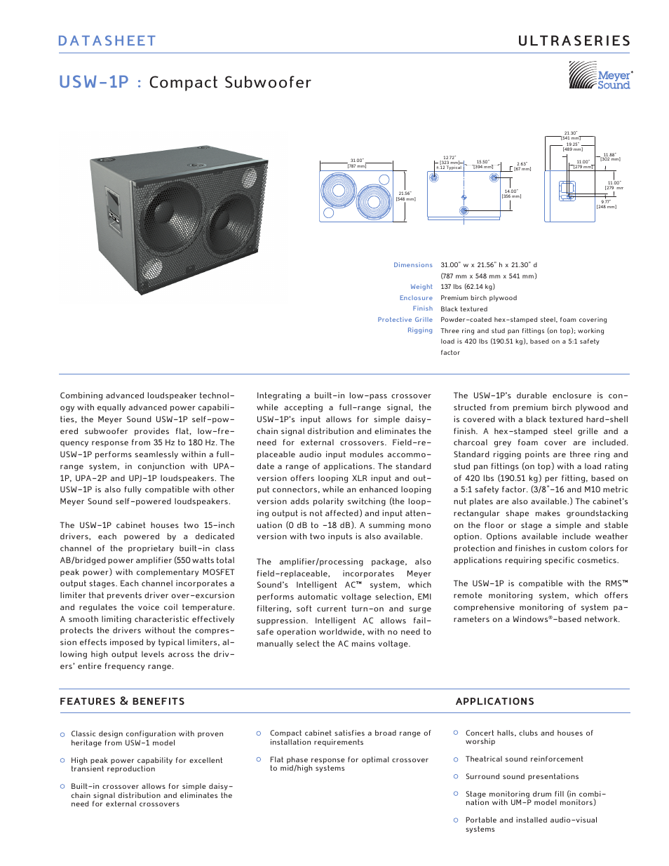 Meyer Sound USW-1P User Manual | 2 pages