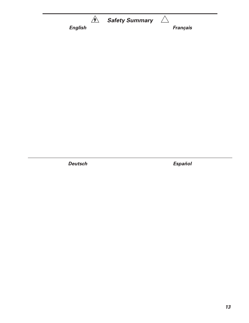 Safety summary, English français deutsch español | Meyer Sound MSL-6 User Manual | Page 13 / 14