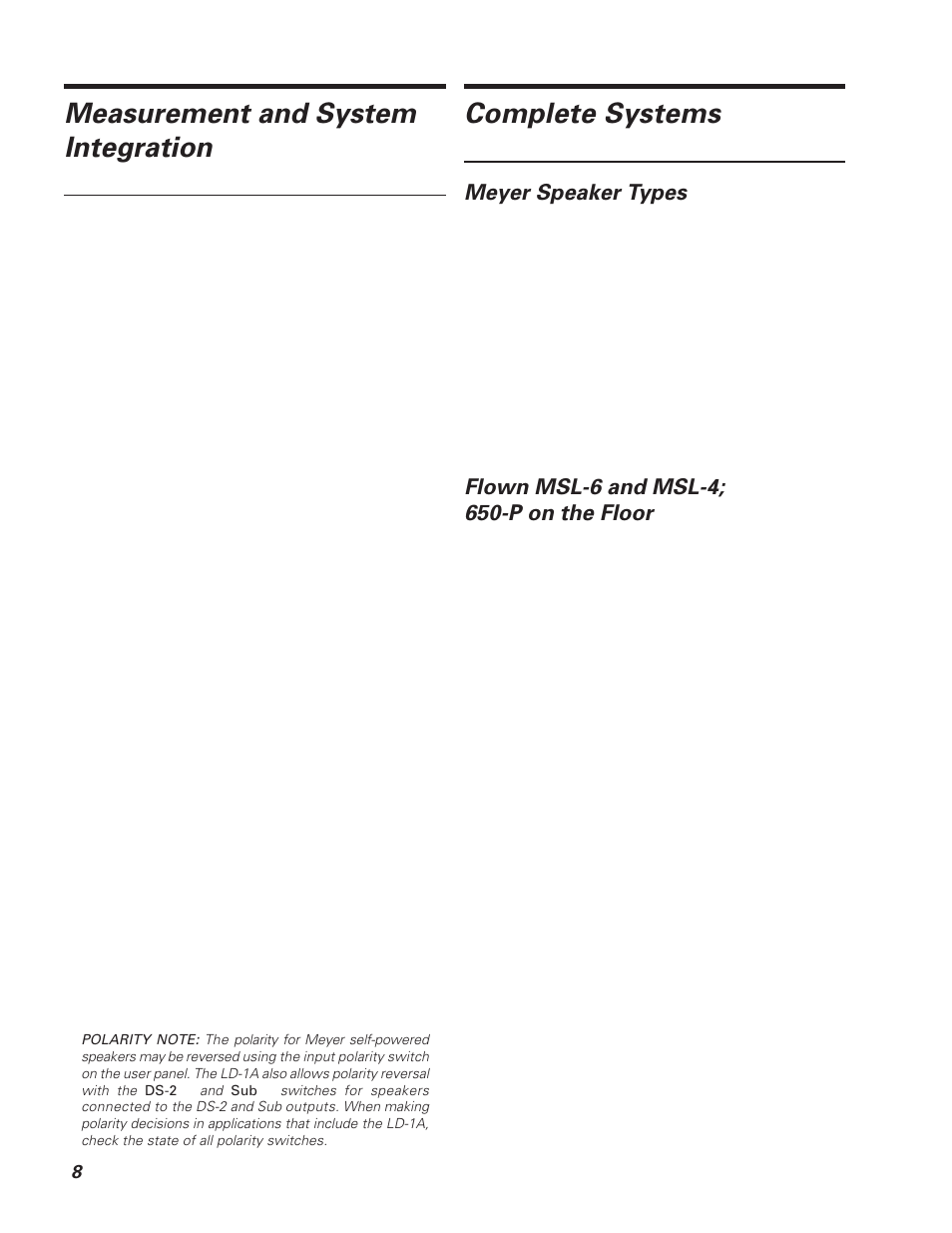 Measurement and system integration, Complete systems, Meyer speaker types | Meyer Sound MSL-6 User Manual | Page 8 / 14