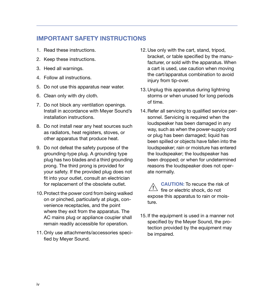 Important safety instructions | Meyer Sound 616 User Manual | Page 4 / 68