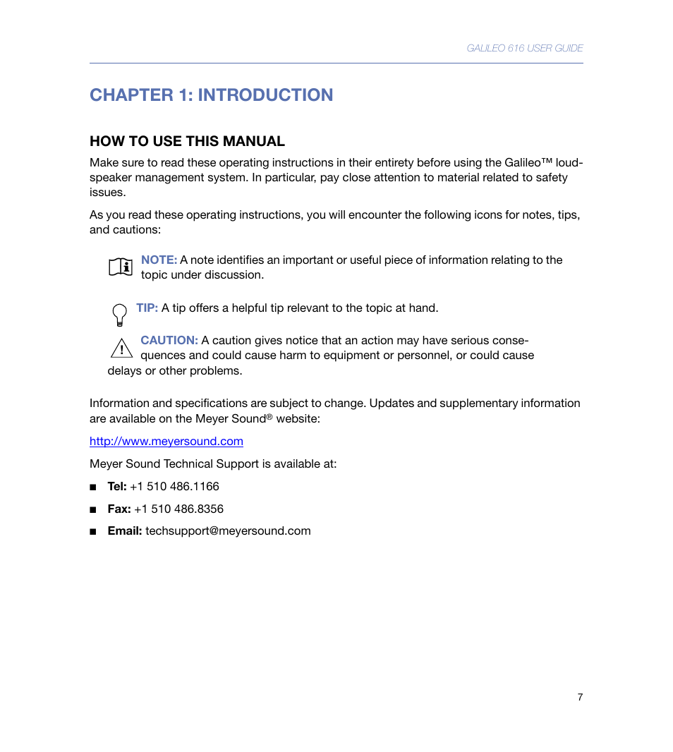 Chapter 1: introduction, How to use this manual | Meyer Sound 616 User Manual | Page 7 / 68