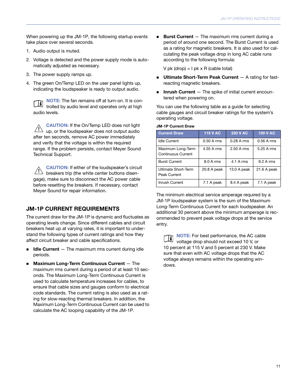 Jm-1p current requirements | Meyer Sound JM-1P User Manual | Page 11 / 44
