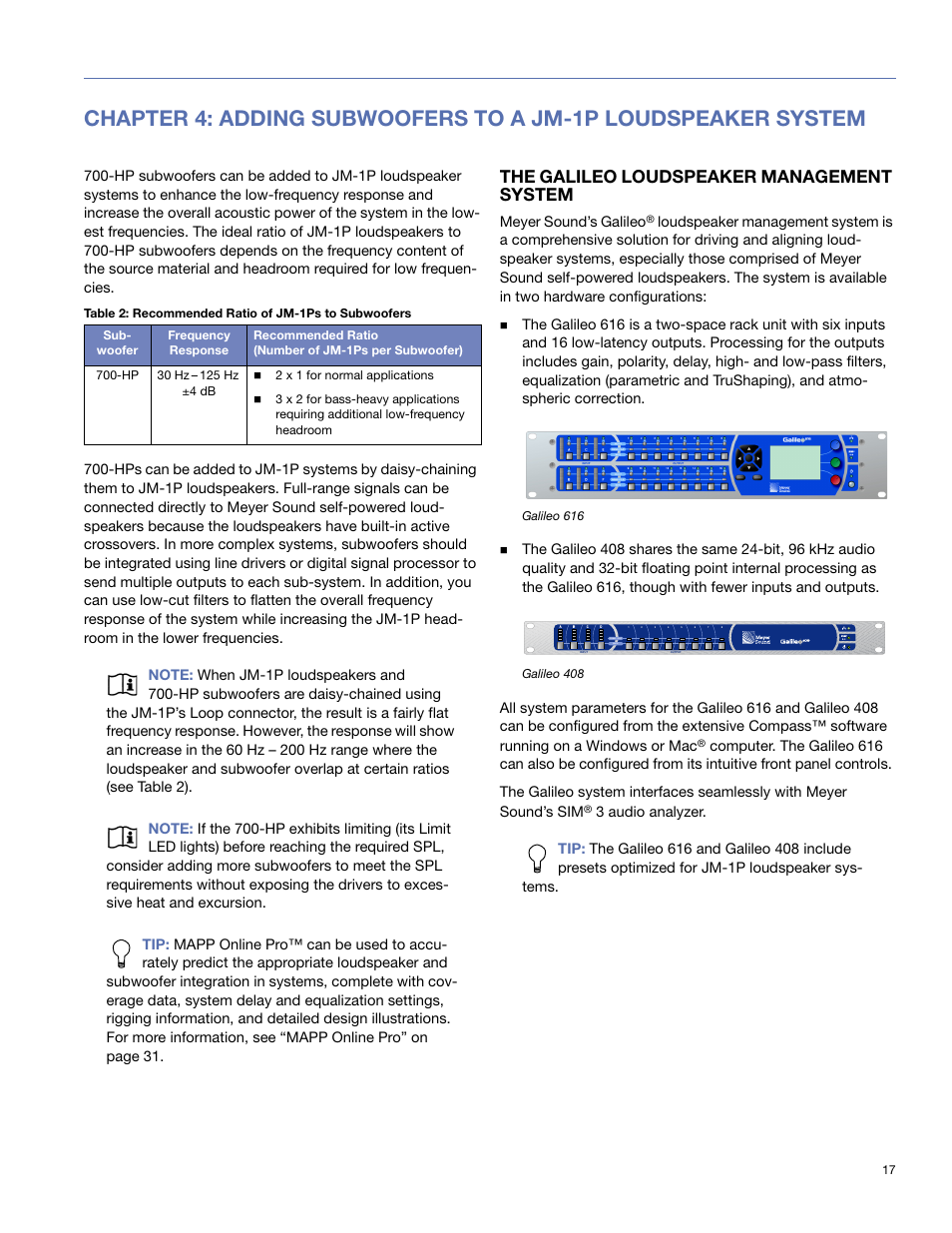 The galileo loudspeaker management system, The galileo | Meyer Sound JM-1P User Manual | Page 17 / 44