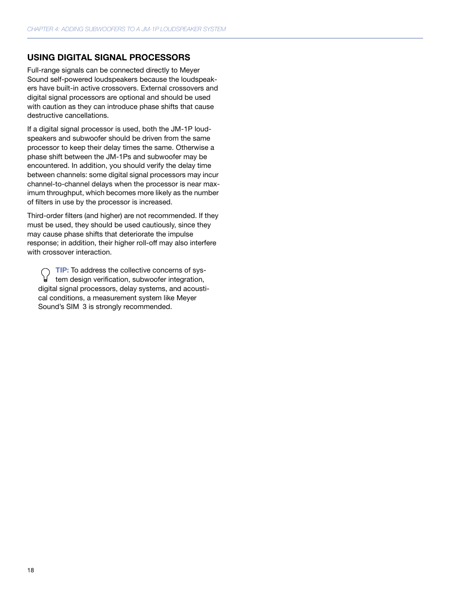 Using digital signal processors | Meyer Sound JM-1P User Manual | Page 18 / 44