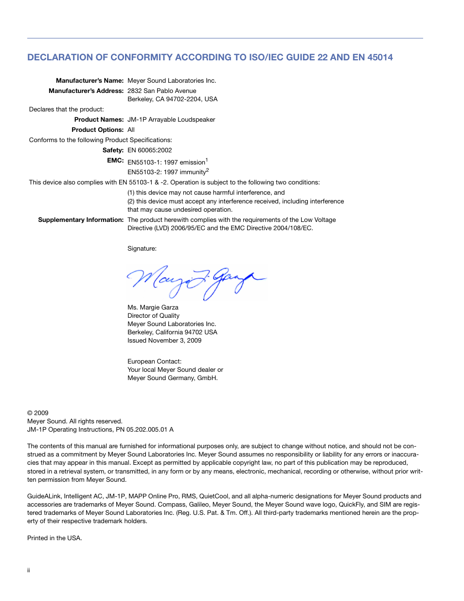 Meyer Sound JM-1P User Manual | Page 2 / 44