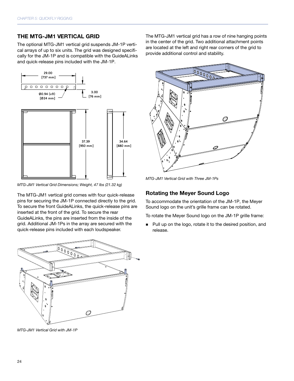 The mtg-jm1 vertical grid, Rotating the meyer sound logo | Meyer Sound JM-1P User Manual | Page 24 / 44