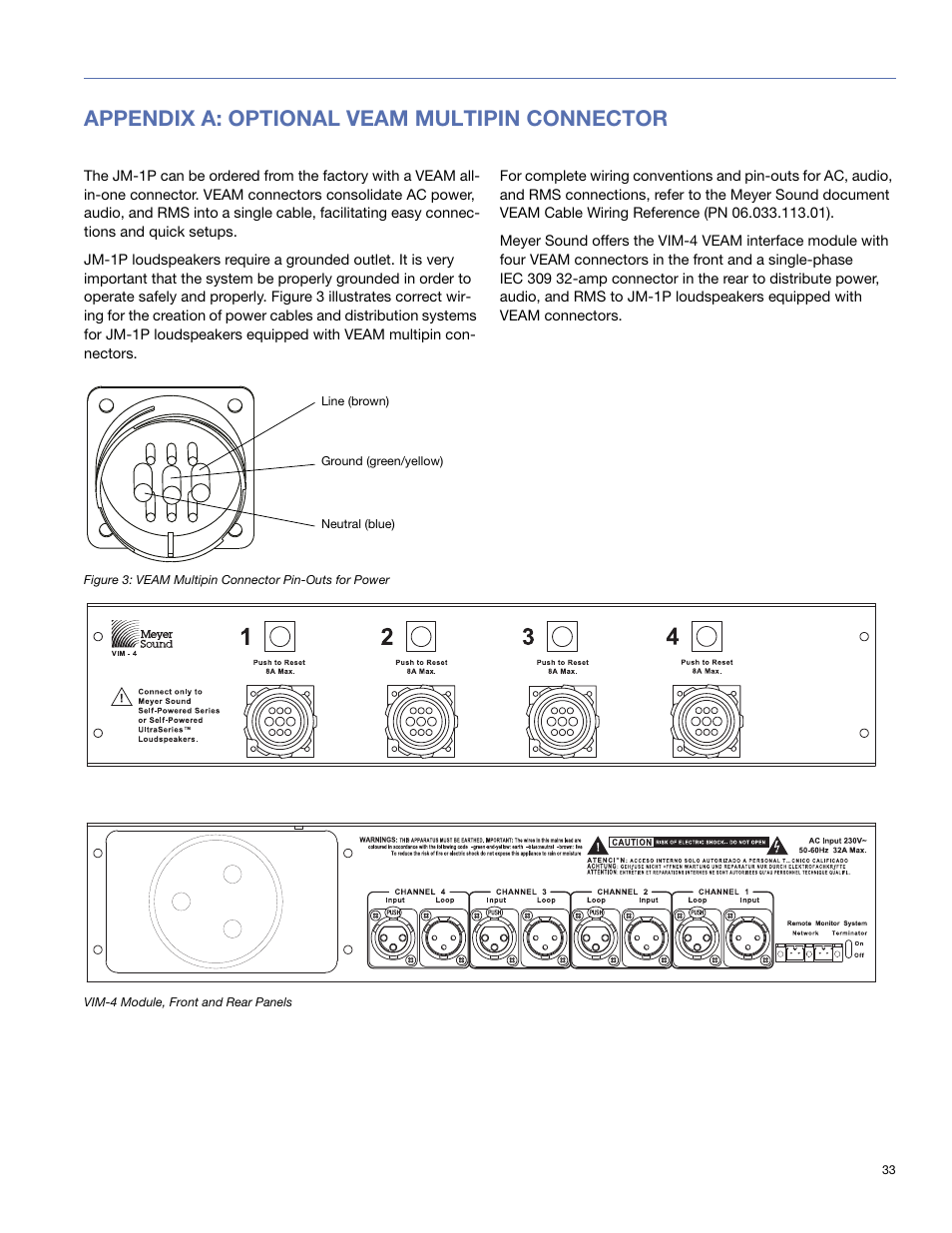 Appendix a: optional veam multipin connector | Meyer Sound JM-1P User Manual | Page 33 / 44