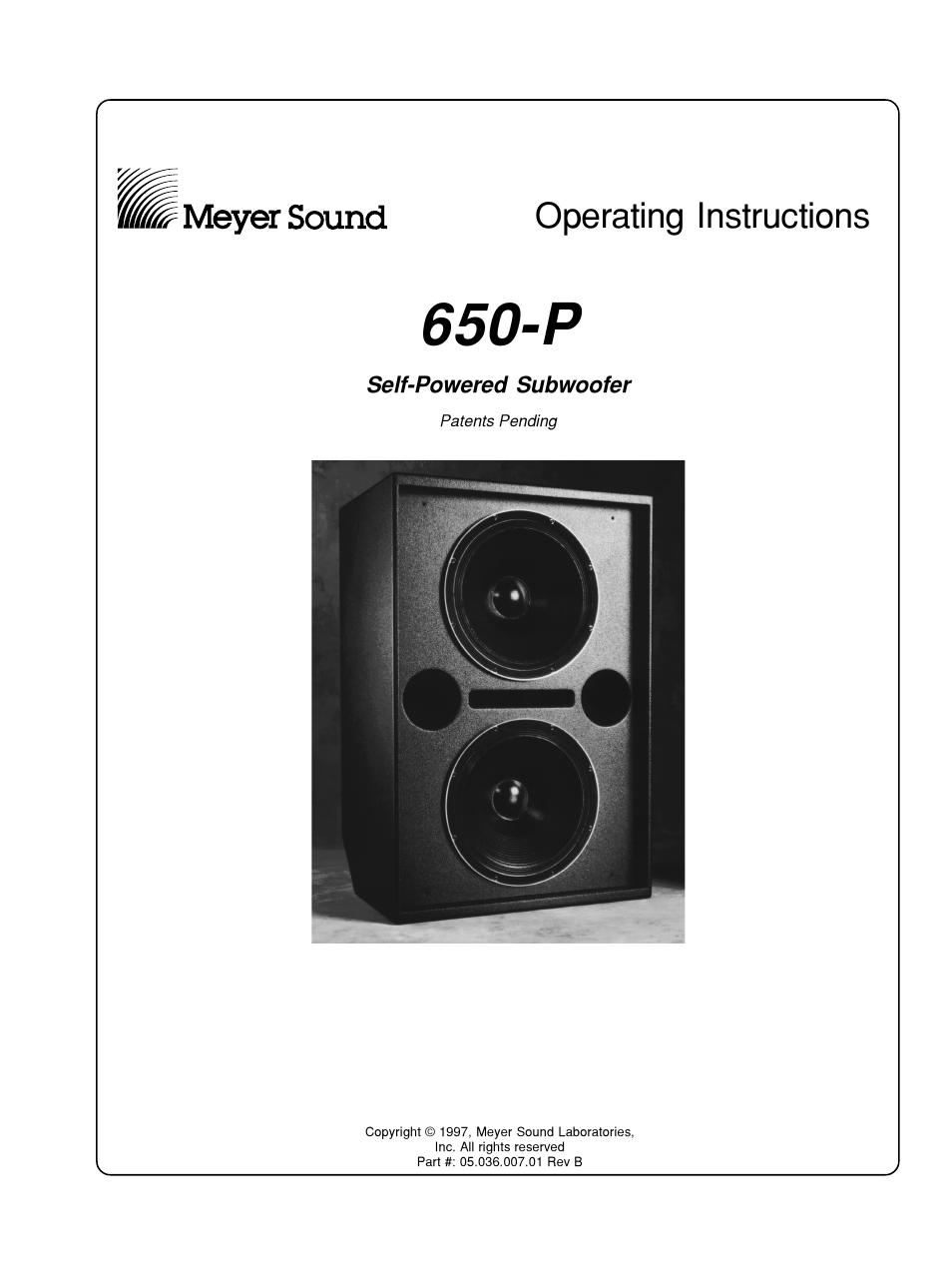 Meyer Sound 650-P User Manual | 16 pages