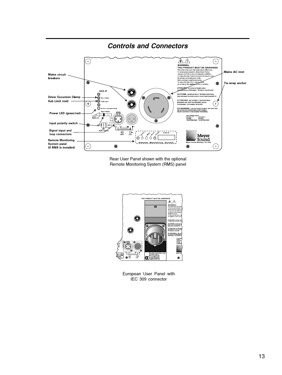 Controls and connectors | Meyer Sound 650-P User Manual | Page 13 / 16
