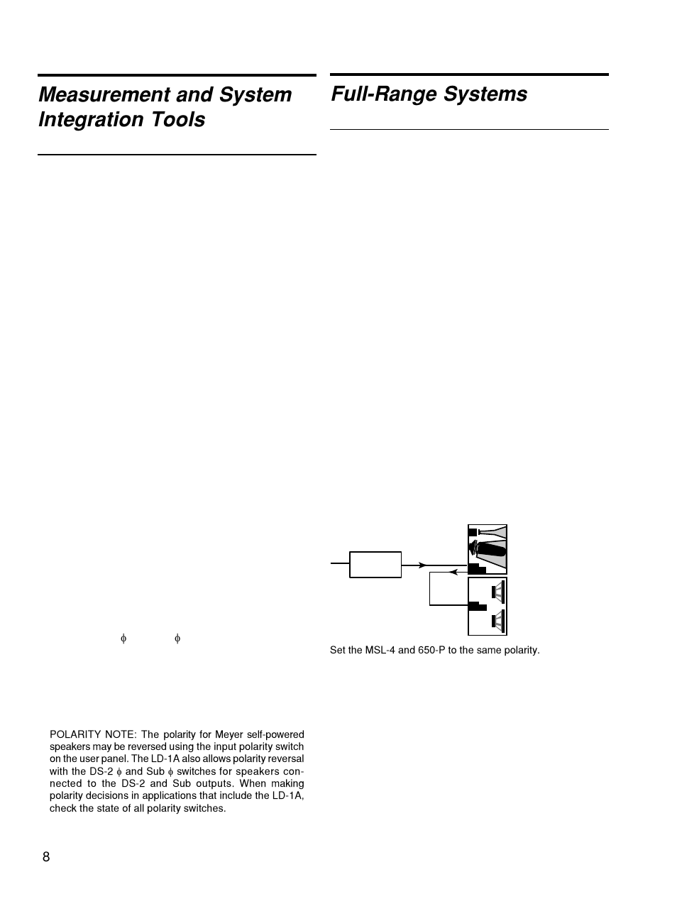 Measurement and system integration tools, Full-range systems, Meyer speaker types | P and msl-4 | Meyer Sound 650-P User Manual | Page 8 / 16