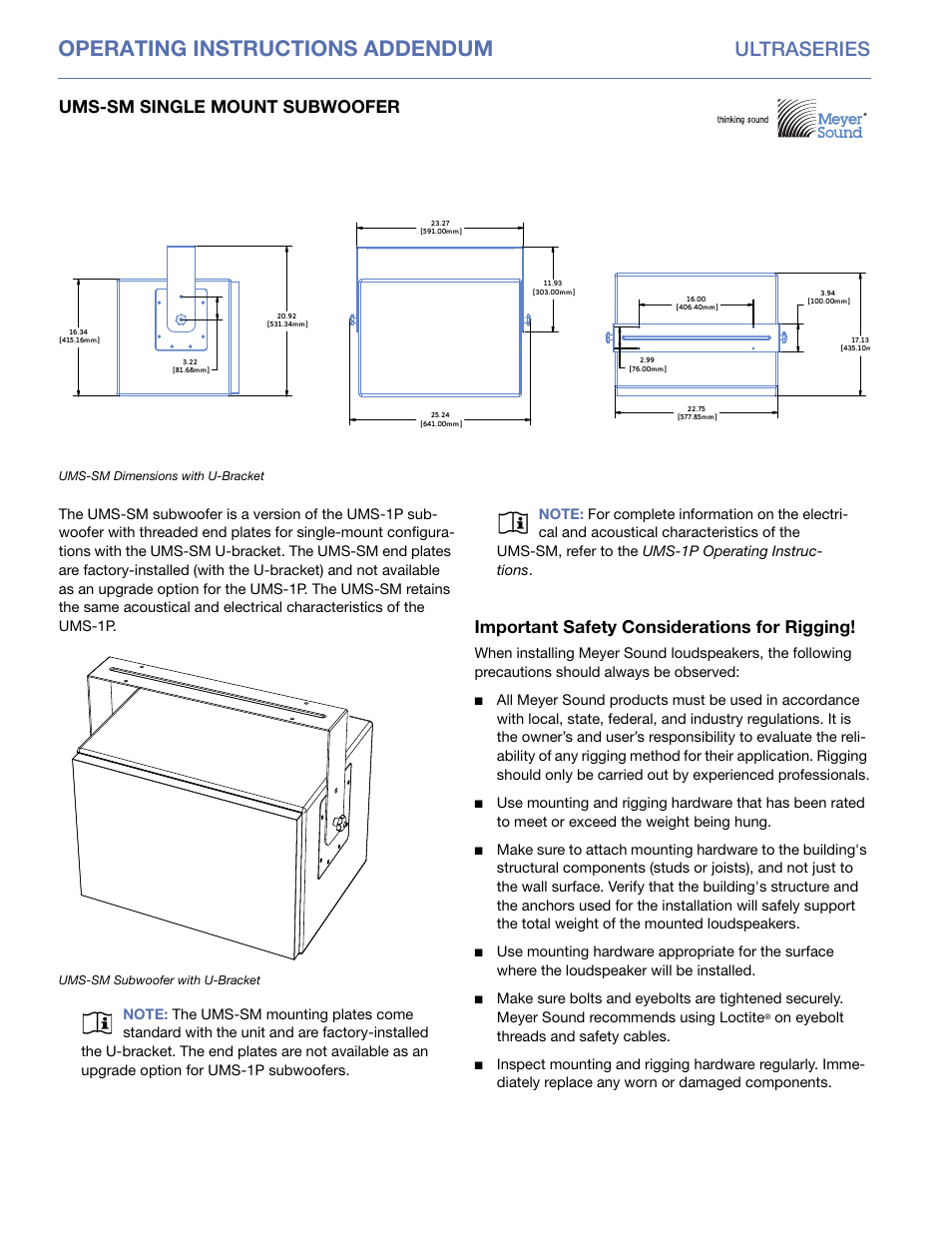 Meyer Sound UMS-SM User Manual | 2 pages