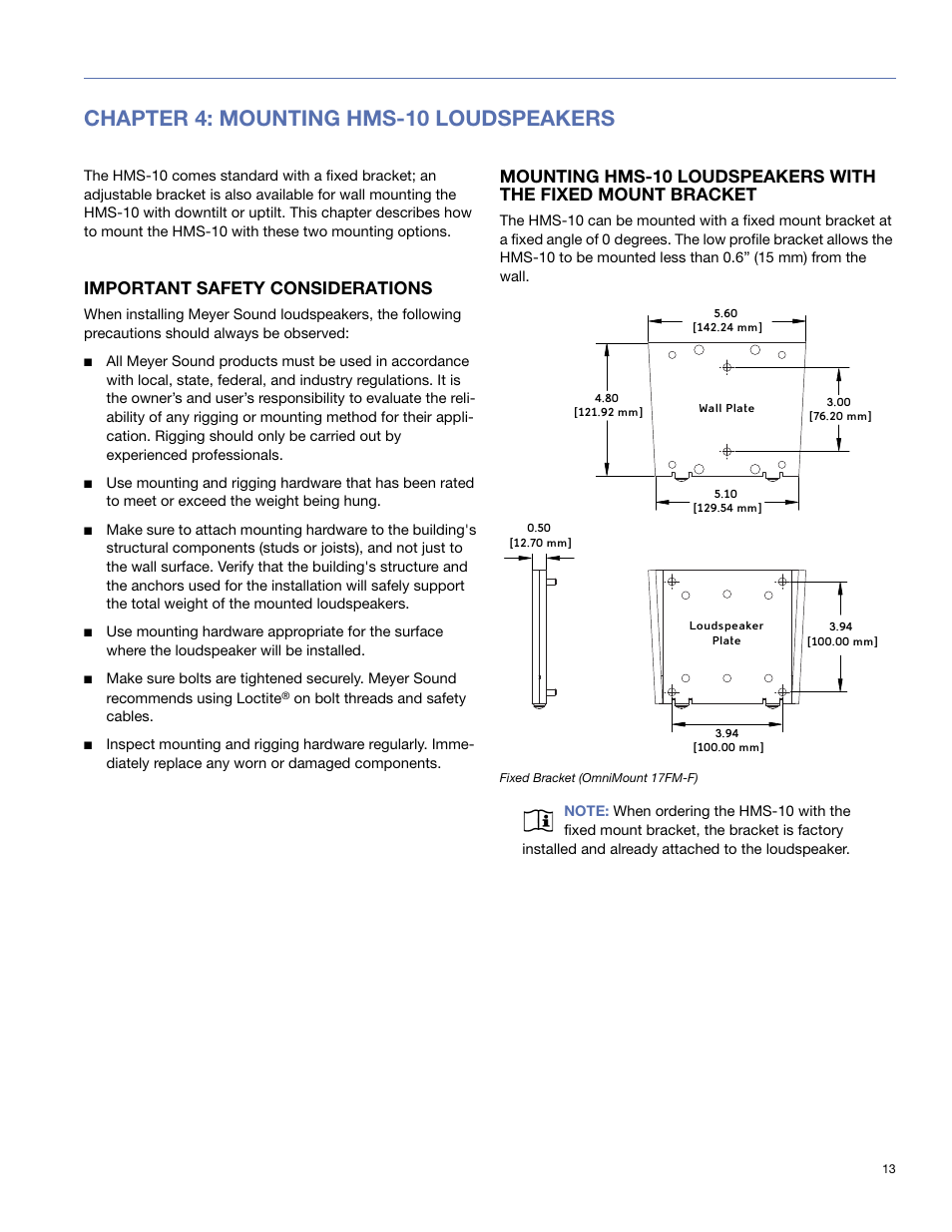 Chapter 4: mounting hms-10 loudspeakers, Important safety considerations | Meyer Sound HMS-10TM User Manual | Page 13 / 28