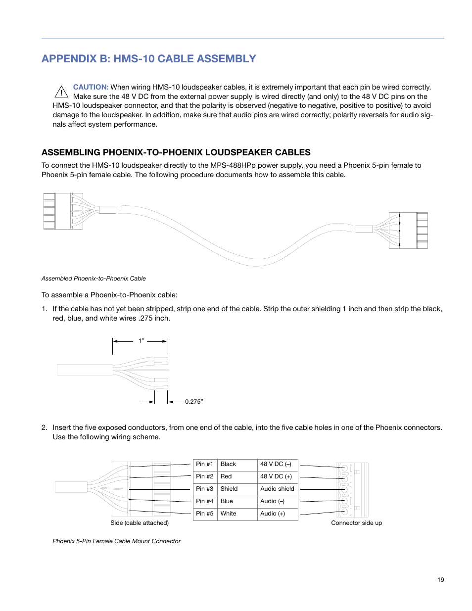 Appendix b: hms-10 cable assembly, Assembling phoenix-to-phoenix loudspeaker cables | Meyer Sound HMS-10TM User Manual | Page 19 / 28
