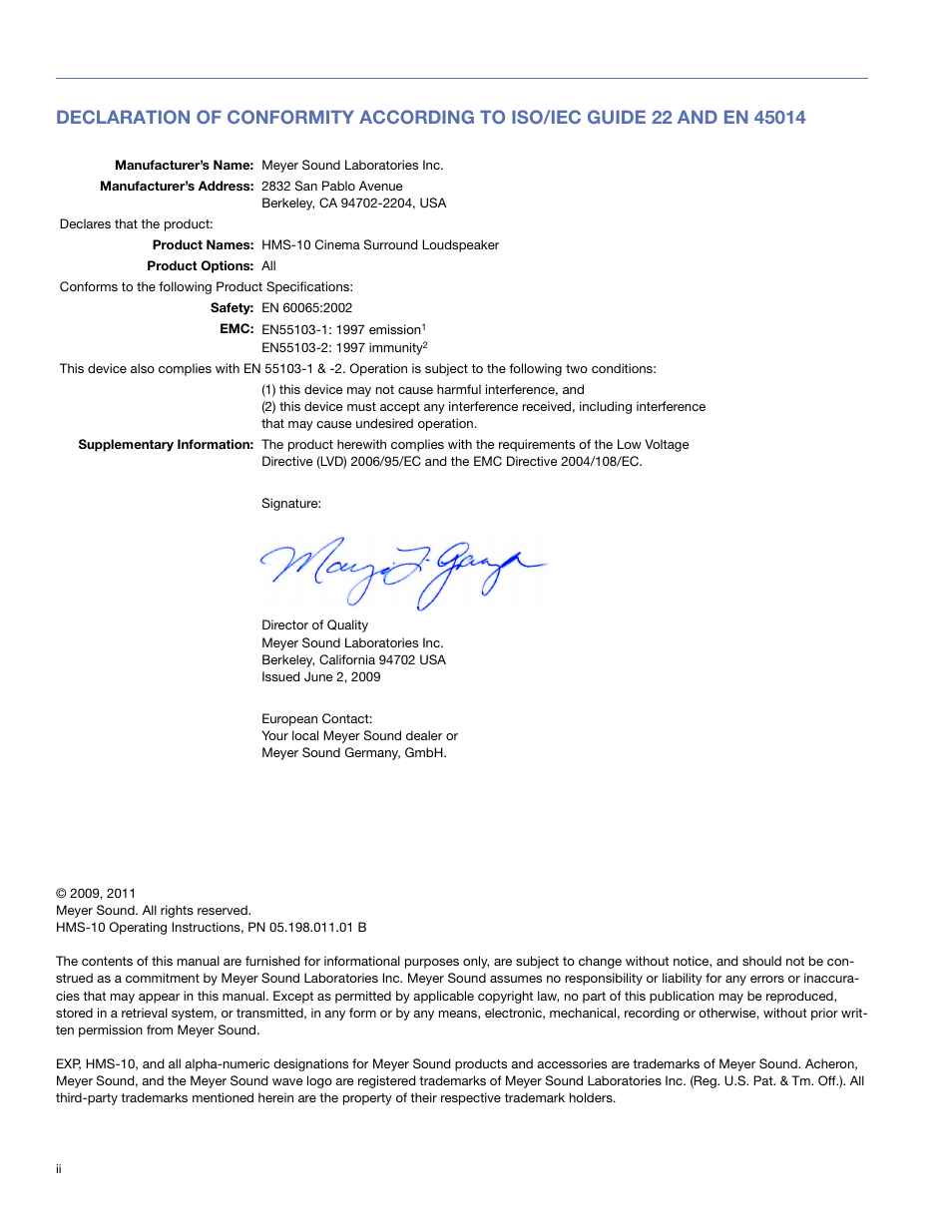 Meyer Sound HMS-10TM User Manual | Page 2 / 28