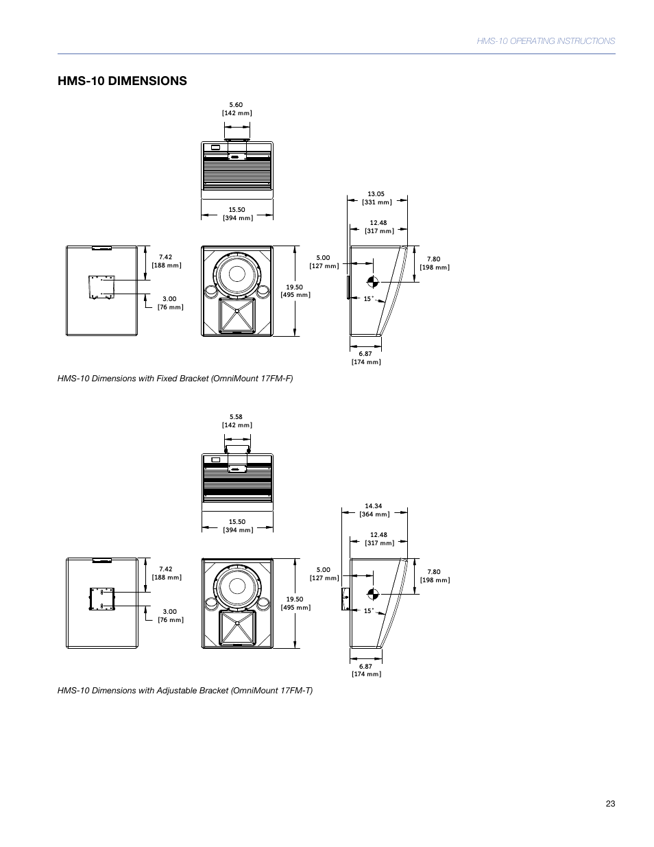 Hms-10 dimensions | Meyer Sound HMS-10TM User Manual | Page 23 / 28