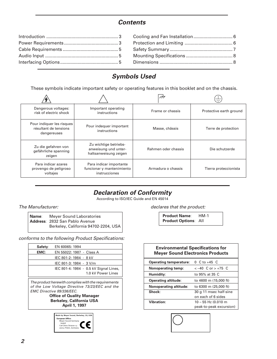 Meyer Sound Self-Powered Loudspeaker HM-1 User Manual | Page 2 / 9