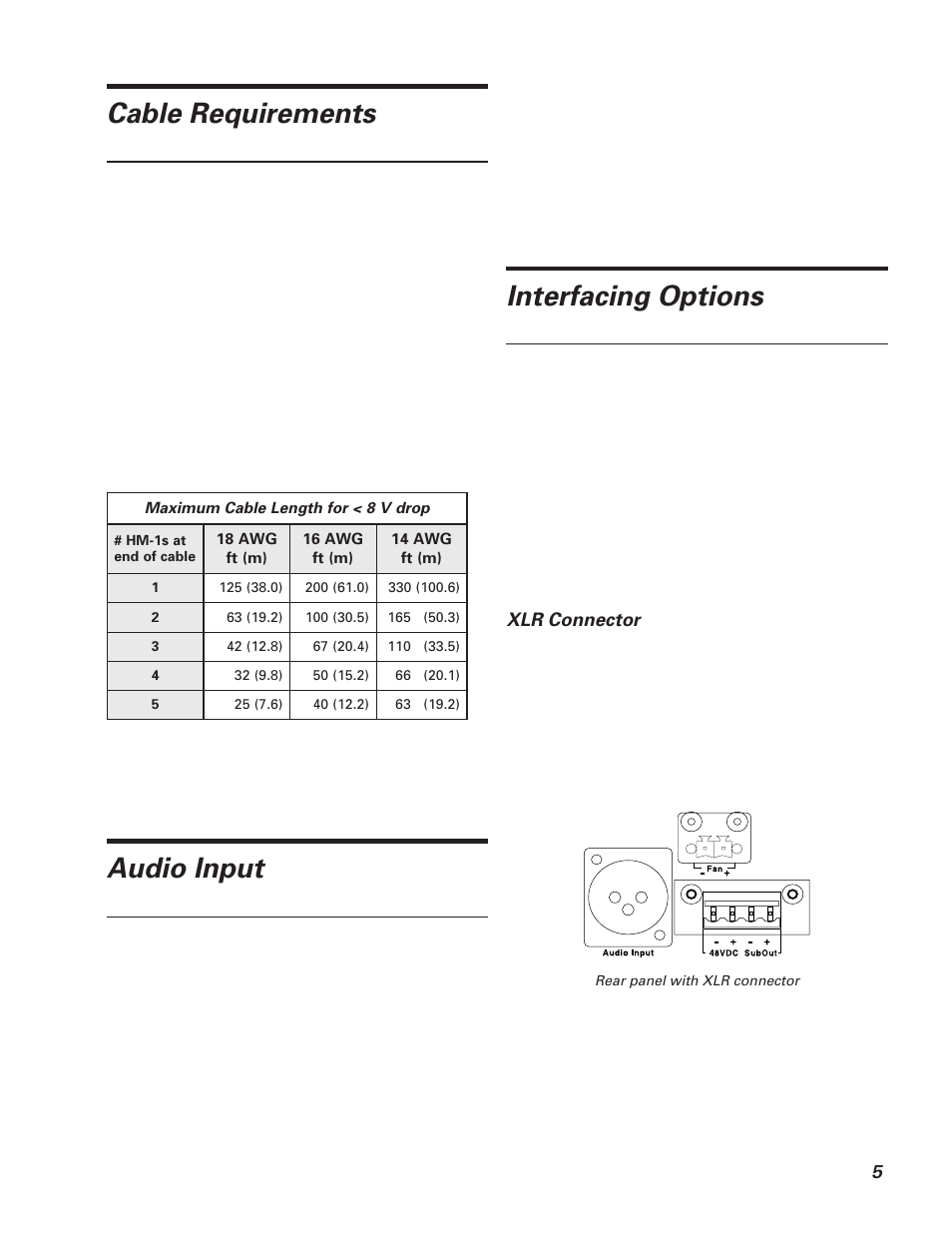 Cable requirements, Audio input, Interfacing options | Xlr connector | Meyer Sound Self-Powered Loudspeaker HM-1 User Manual | Page 5 / 9