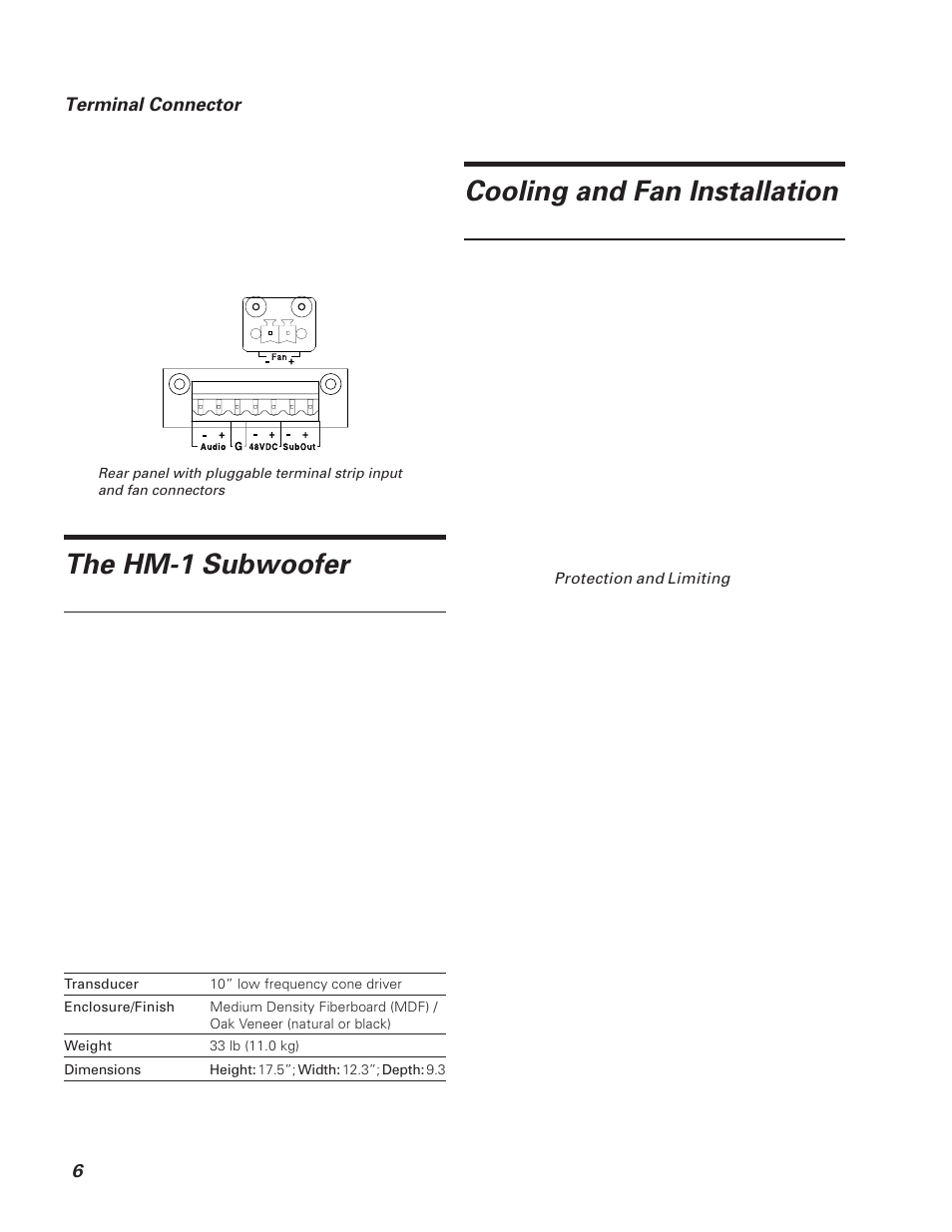 The hm-1 subwoofer, Cooling and fan installation, 6terminal connector | Meyer Sound Self-Powered Loudspeaker HM-1 User Manual | Page 6 / 9