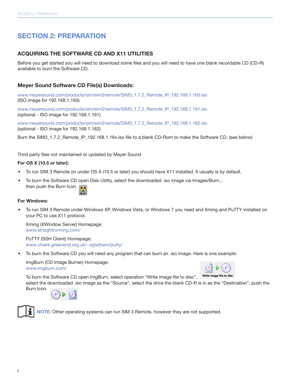 Section 2: preparation, Acquiring the software cd and x11 utilities | Meyer Sound SIM 3 User Manual | Page 5 / 18