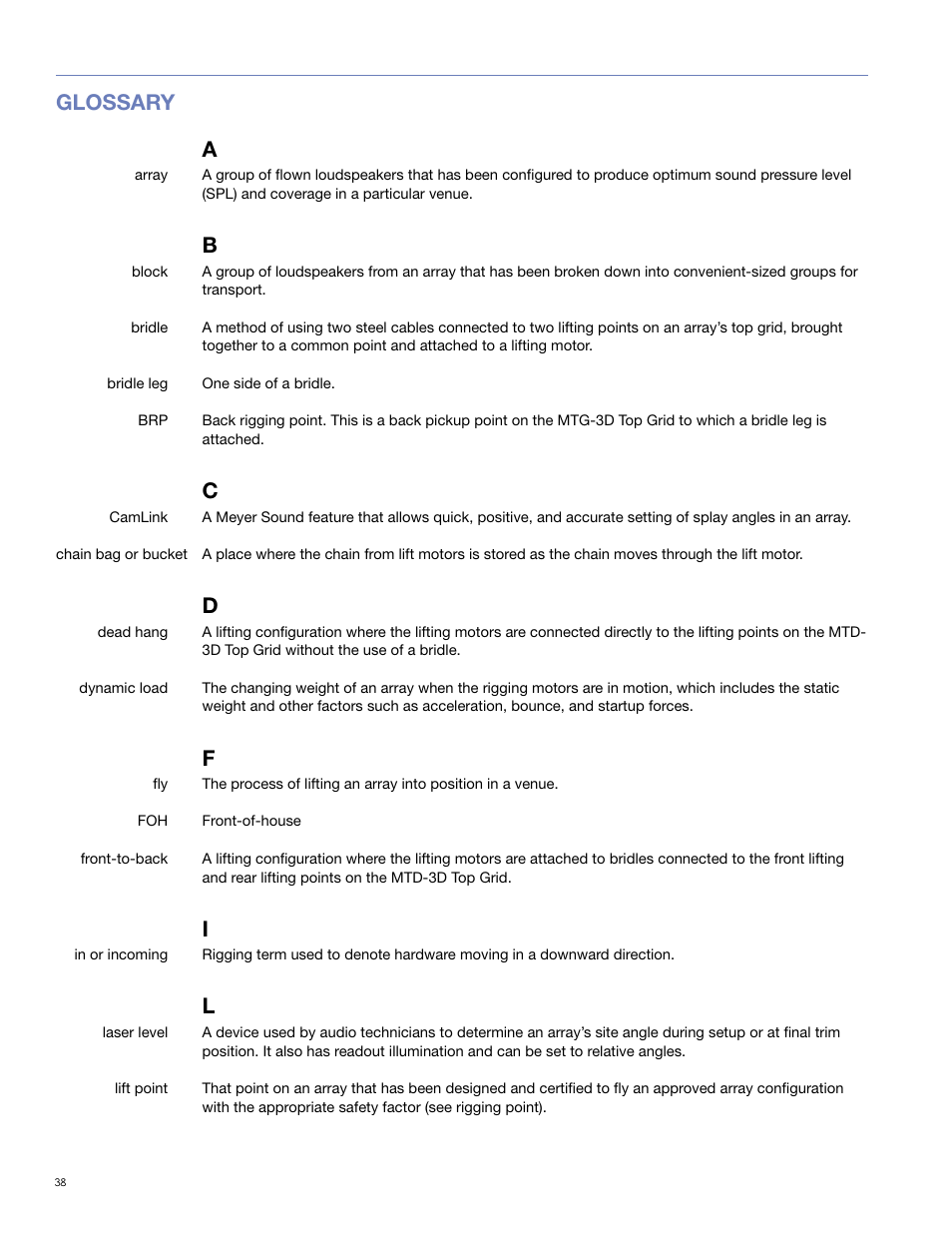 Glossary a | Meyer Sound M3D-SUB User Manual | Page 46 / 48