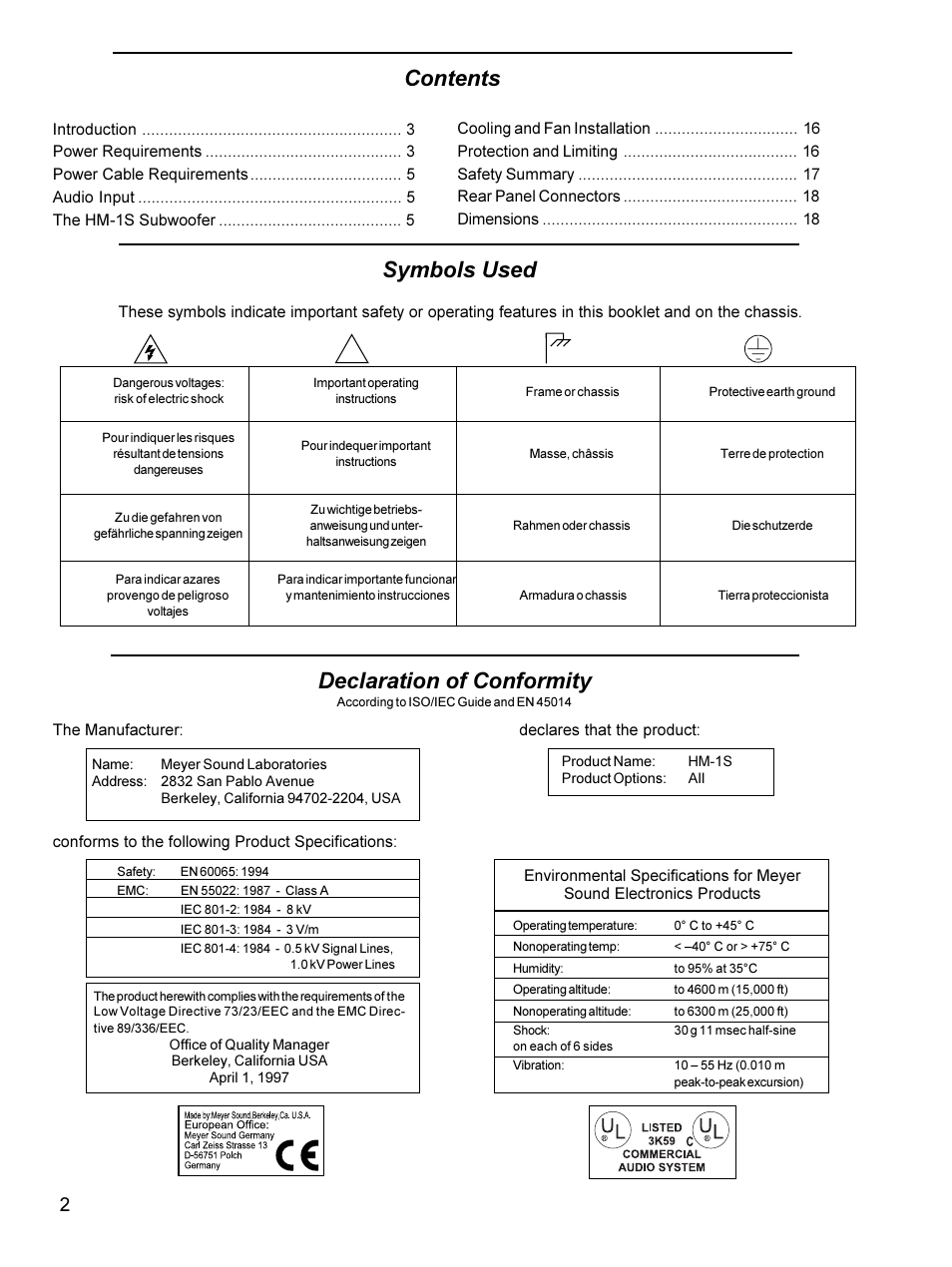 Meyer Sound Self-Powered Studio Monitor HM-1S User Manual | Page 2 / 18