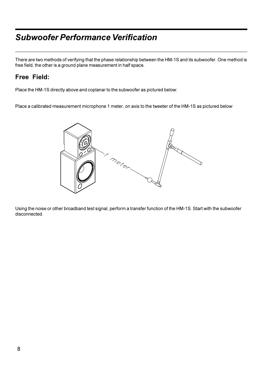 Subwoofer performance verification, Free field | Meyer Sound Self-Powered Studio Monitor HM-1S User Manual | Page 8 / 18