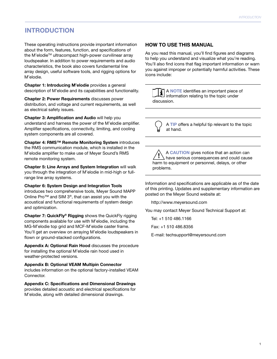 Introduction | Meyer Sound UltraCompact High-Power Curvilinear Array Loudspeaker M'elodie User Manual | Page 7 / 44