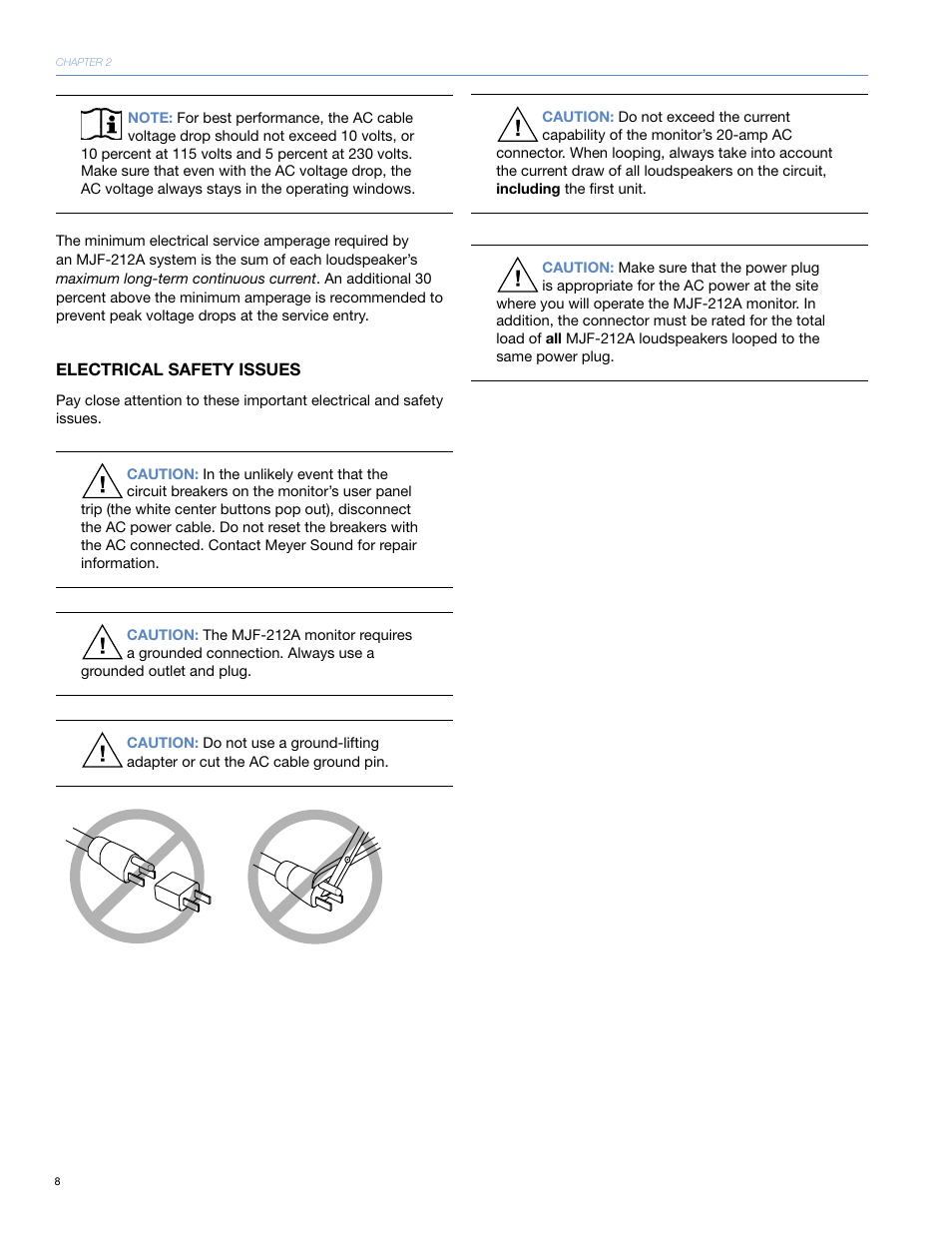 Electrical safety issues | Meyer Sound MJF-212ATM User Manual | Page 14 / 28