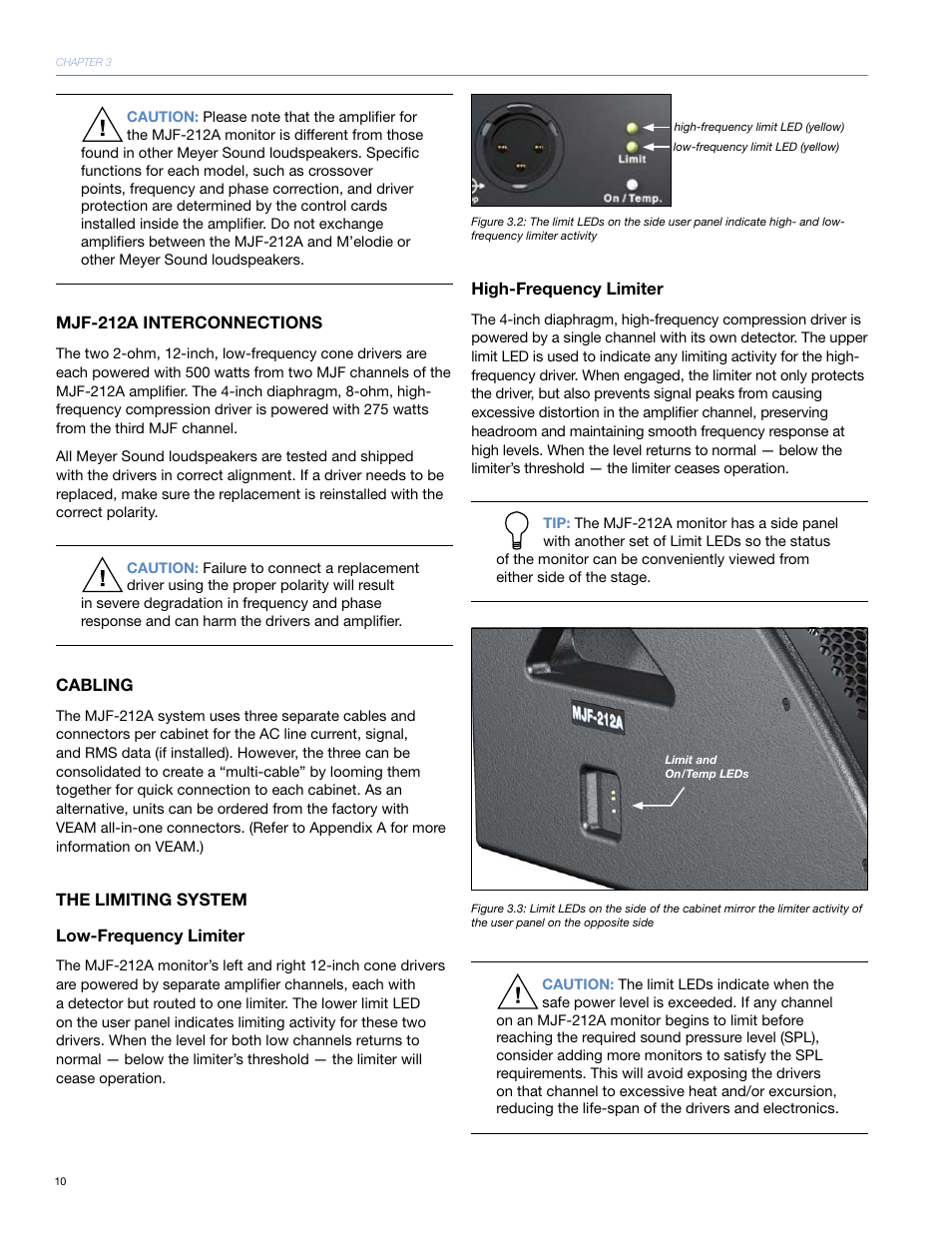 Mjf-212a interconnections, Cabling, The limiting system | Low-frequency limiter, High-frequency limiter | Meyer Sound MJF-212ATM User Manual | Page 16 / 28