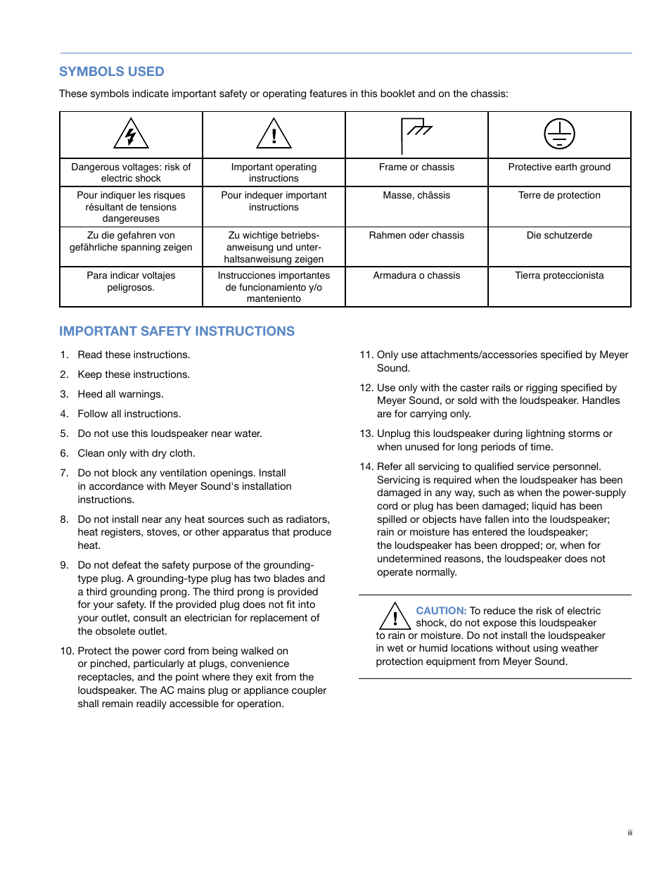 Symbols used, Important safety instructions | Meyer Sound MJF-212ATM User Manual | Page 3 / 28