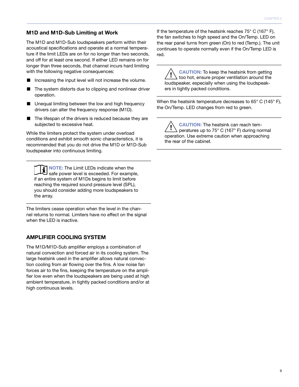 M1d and m1d-sub limiting at work, Amplifier cooling system | Meyer Sound M1D User Manual | Page 15 / 32