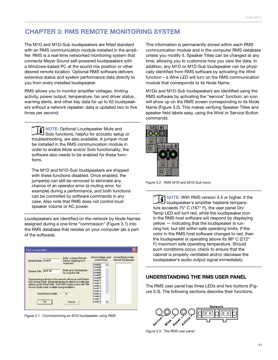 Chapter 3: rms remote monitoring system, Understanding the rms user panel, Chapter 3: rms™ remote monitoring system | Meyer Sound M1D User Manual | Page 17 / 32