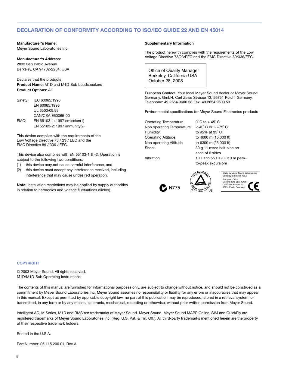 Meyer Sound M1D User Manual | Page 2 / 32