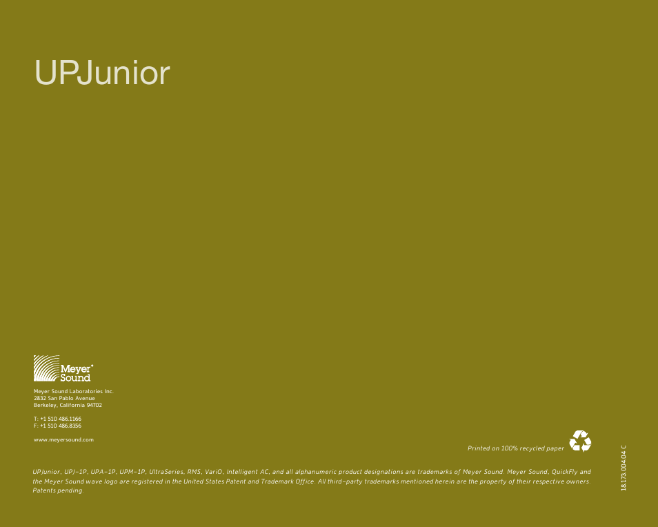 Upjunior | Meyer Sound UPJunior User Manual | Page 12 / 12