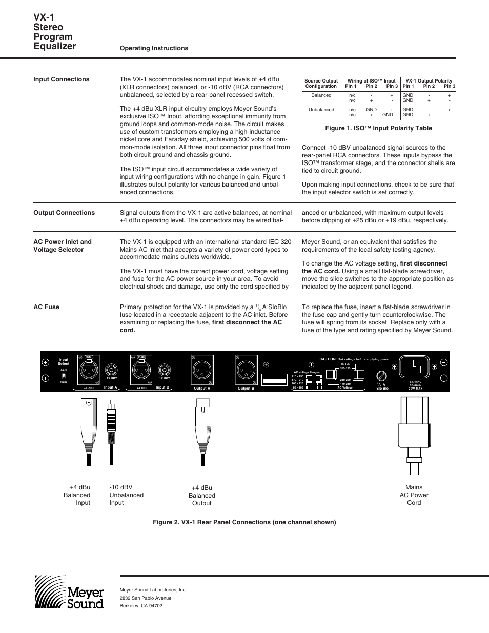 Vx-1 stereo program equalizer | Meyer Sound VX-1 User Manual | Page 2 / 6