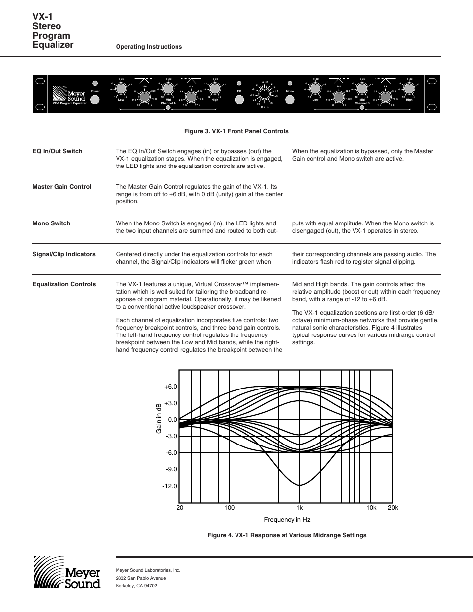 Vx-1 stereo program equalizer, Operating instructions | Meyer Sound VX-1 User Manual | Page 3 / 6