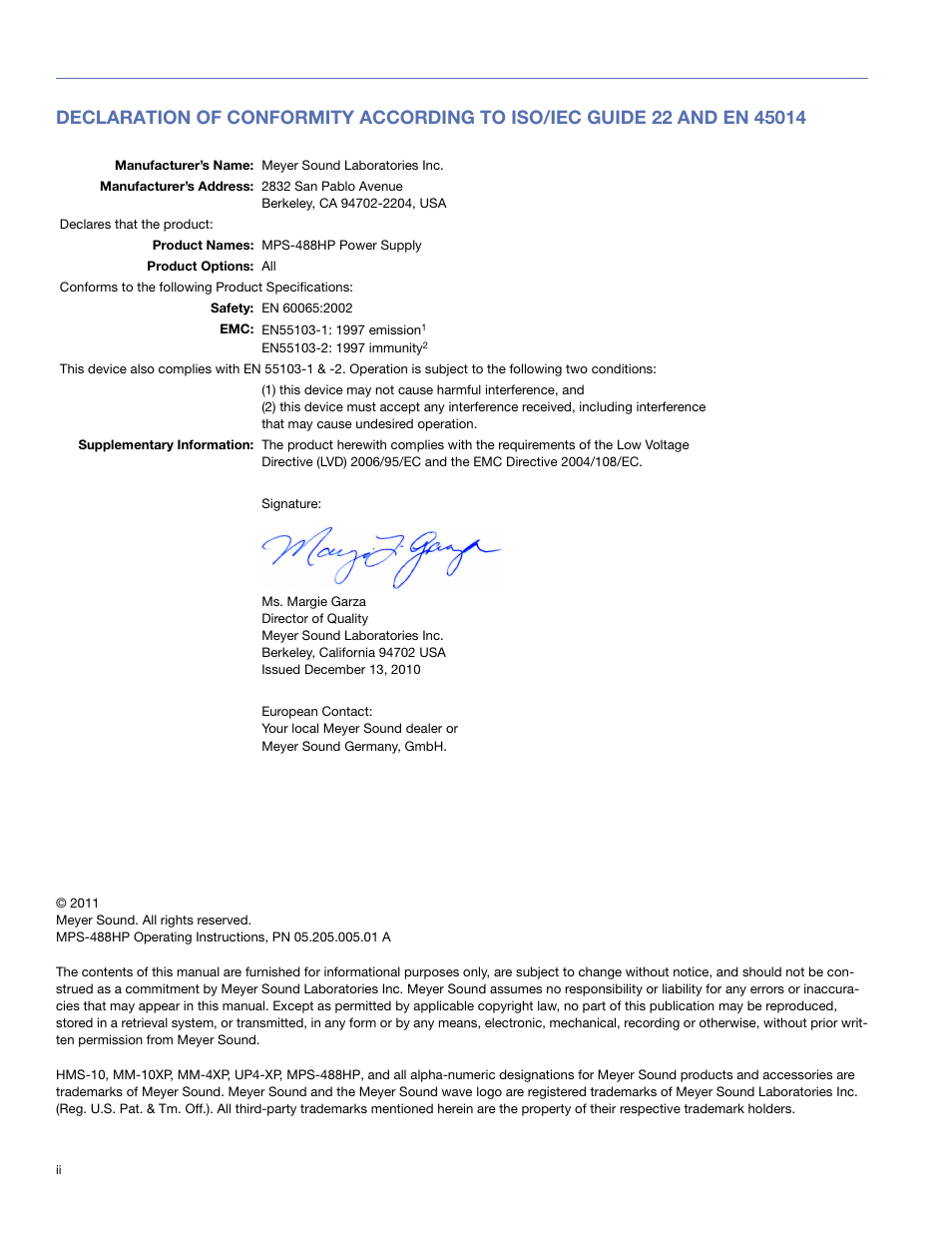 Meyer Sound MPS-488HP User Manual | Page 2 / 32