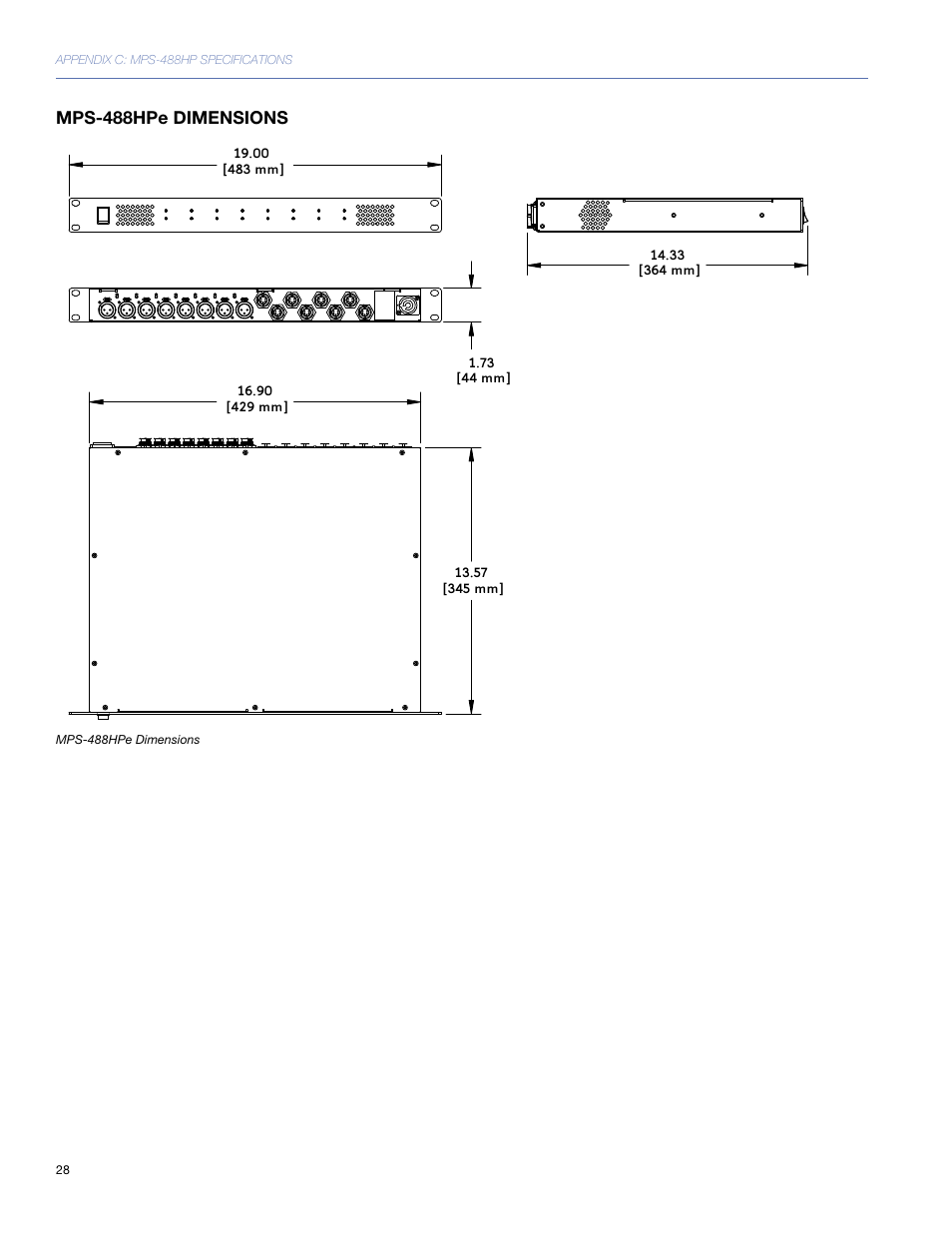 Mps-488hpe dimensions | Meyer Sound MPS-488HP User Manual | Page 28 / 32