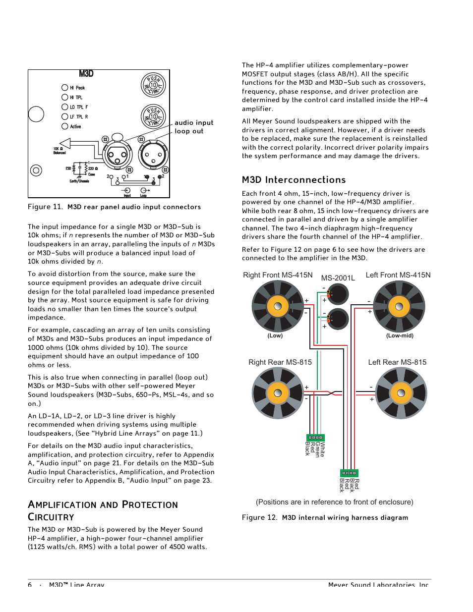 Amplification and protection circuitry, M3d interconnections, Mplification | Rotection, Ircuitry, Figure 11, Figure 12 | Meyer Sound M3D User Manual | Page 12 / 32