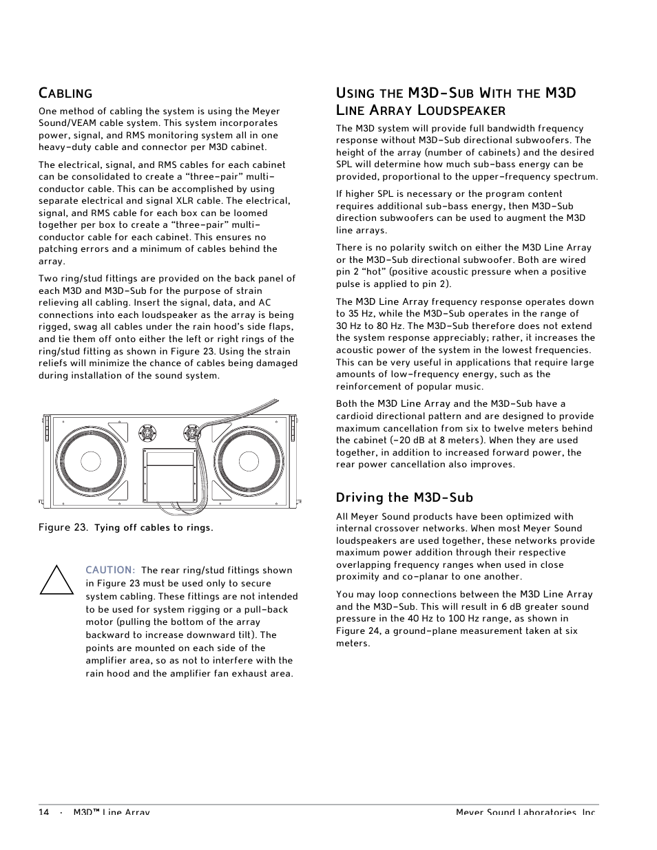 Cabling, Driving the m3d-sub, M3d-s | M3d l | Meyer Sound M3D User Manual | Page 20 / 32