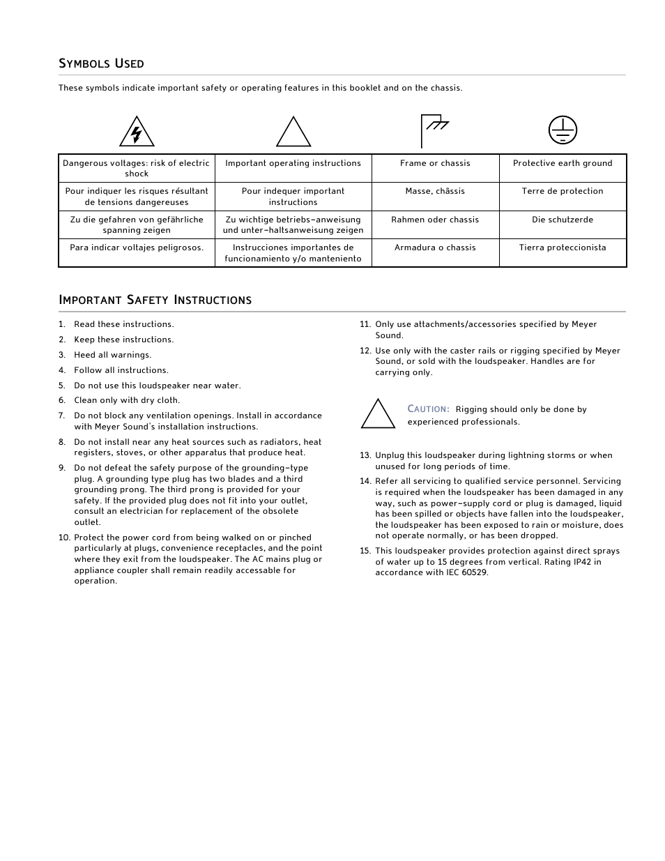 Symbols used, Important safety instructions | Meyer Sound M3D User Manual | Page 3 / 32