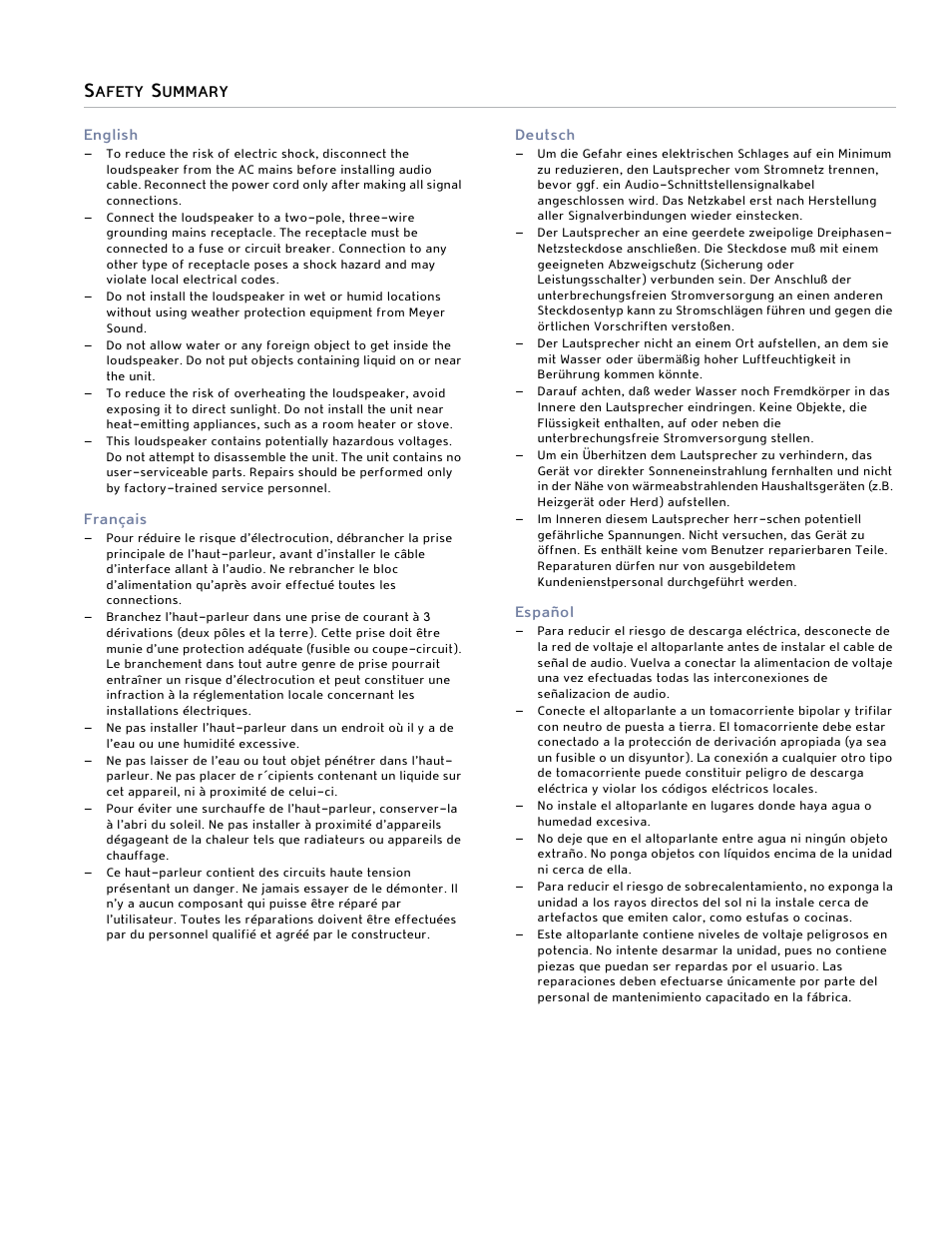 Safety summary | Meyer Sound M3D User Manual | Page 4 / 32