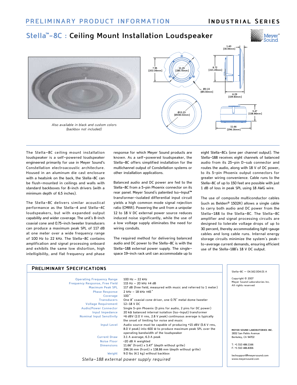 Meyer Sound Stella 8c User Manual | 1 page