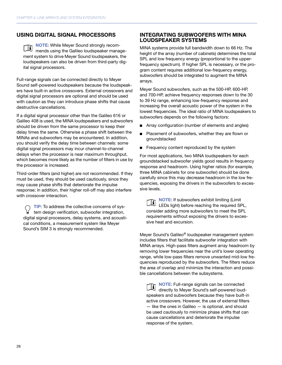 Using digital signal processors | Meyer Sound Mina Compact User Manual | Page 26 / 52
