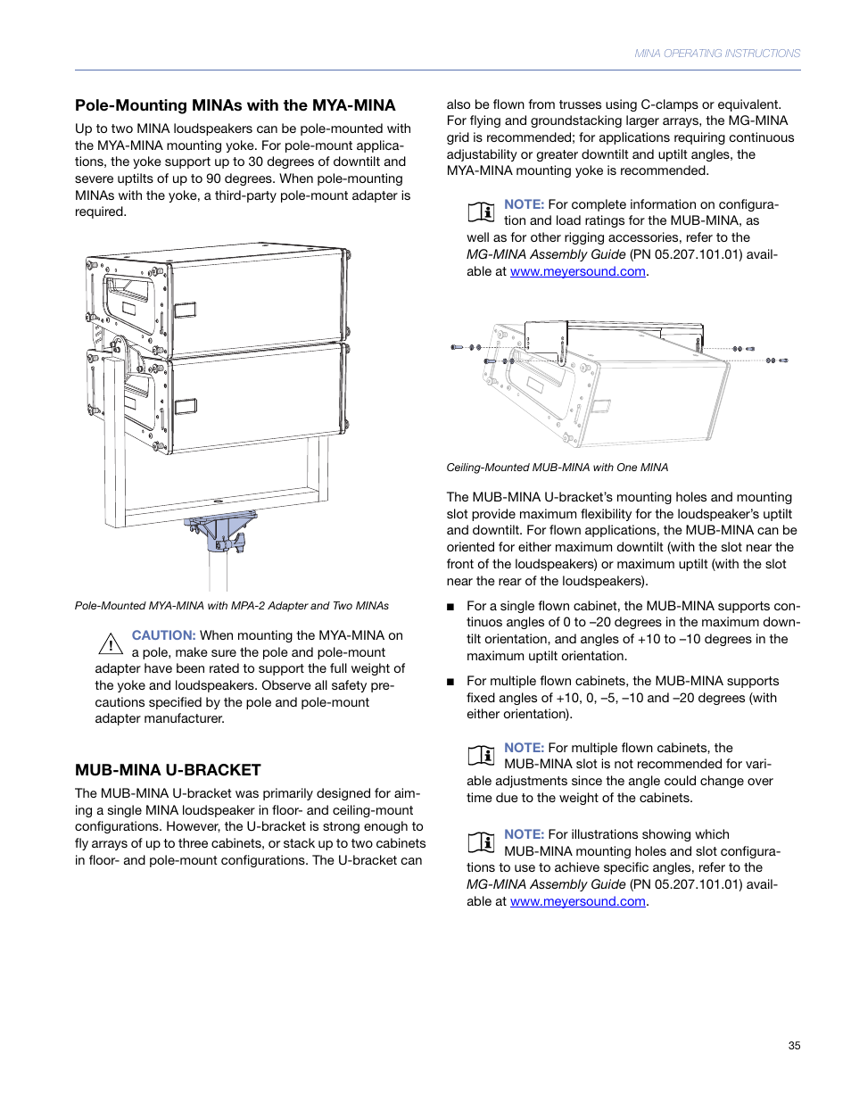 Pole-mounting minas with the mya-mina, Mub-mina u-bracket | Meyer Sound Mina Compact User Manual | Page 35 / 52