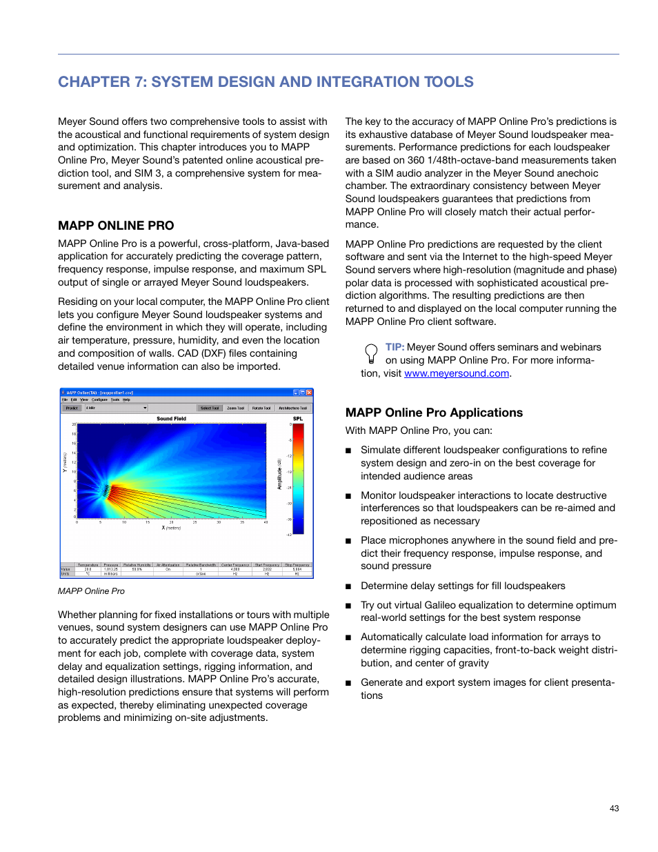 Chapter 7: system design and integration tools, Mapp online pro, Mapp online pro applications | Meyer Sound Mina Compact User Manual | Page 43 / 52