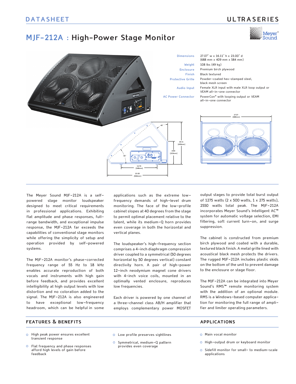 Meyer Sound MJF-212A User Manual | 2 pages