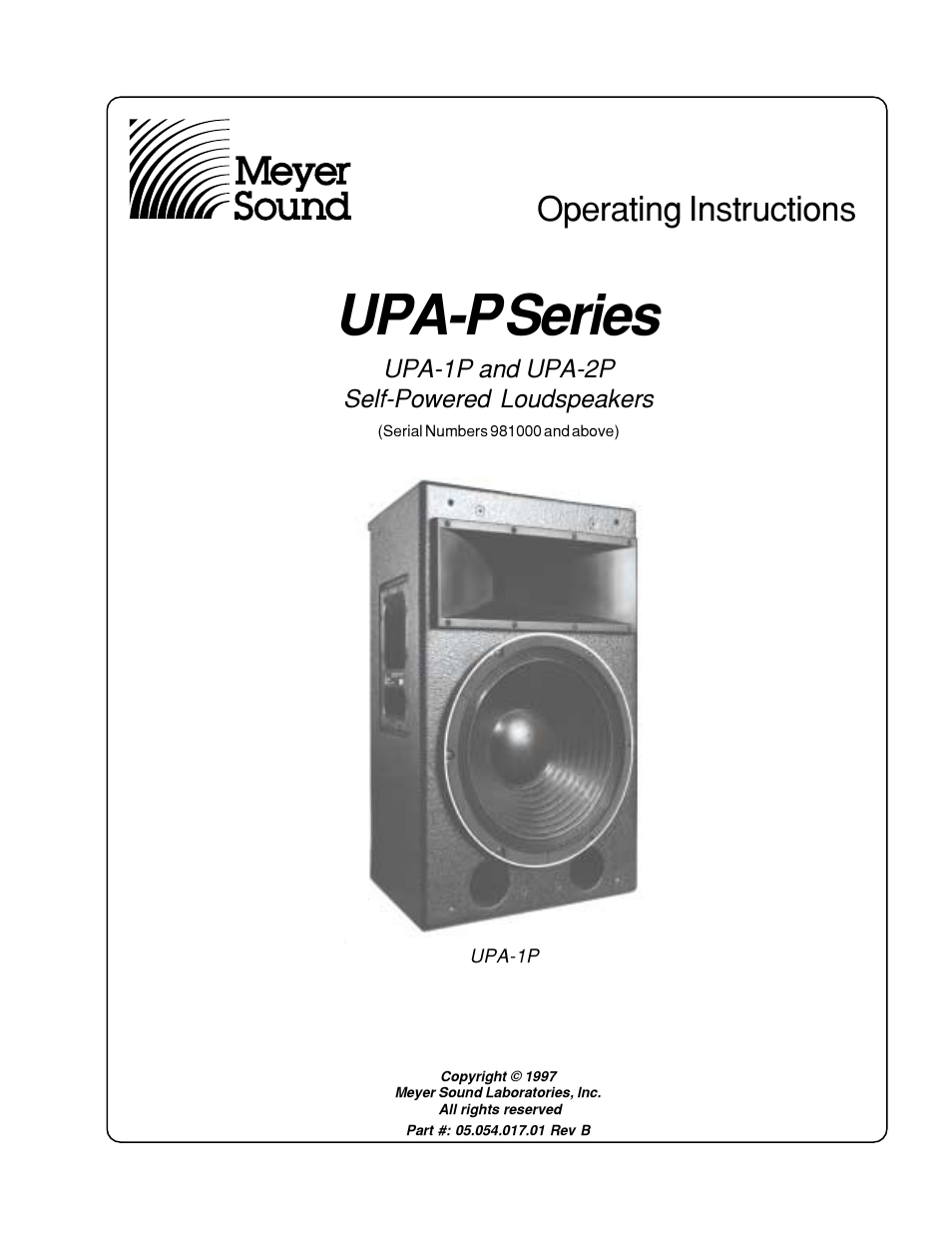 Meyer Sound UPA-1P User Manual | 16 pages