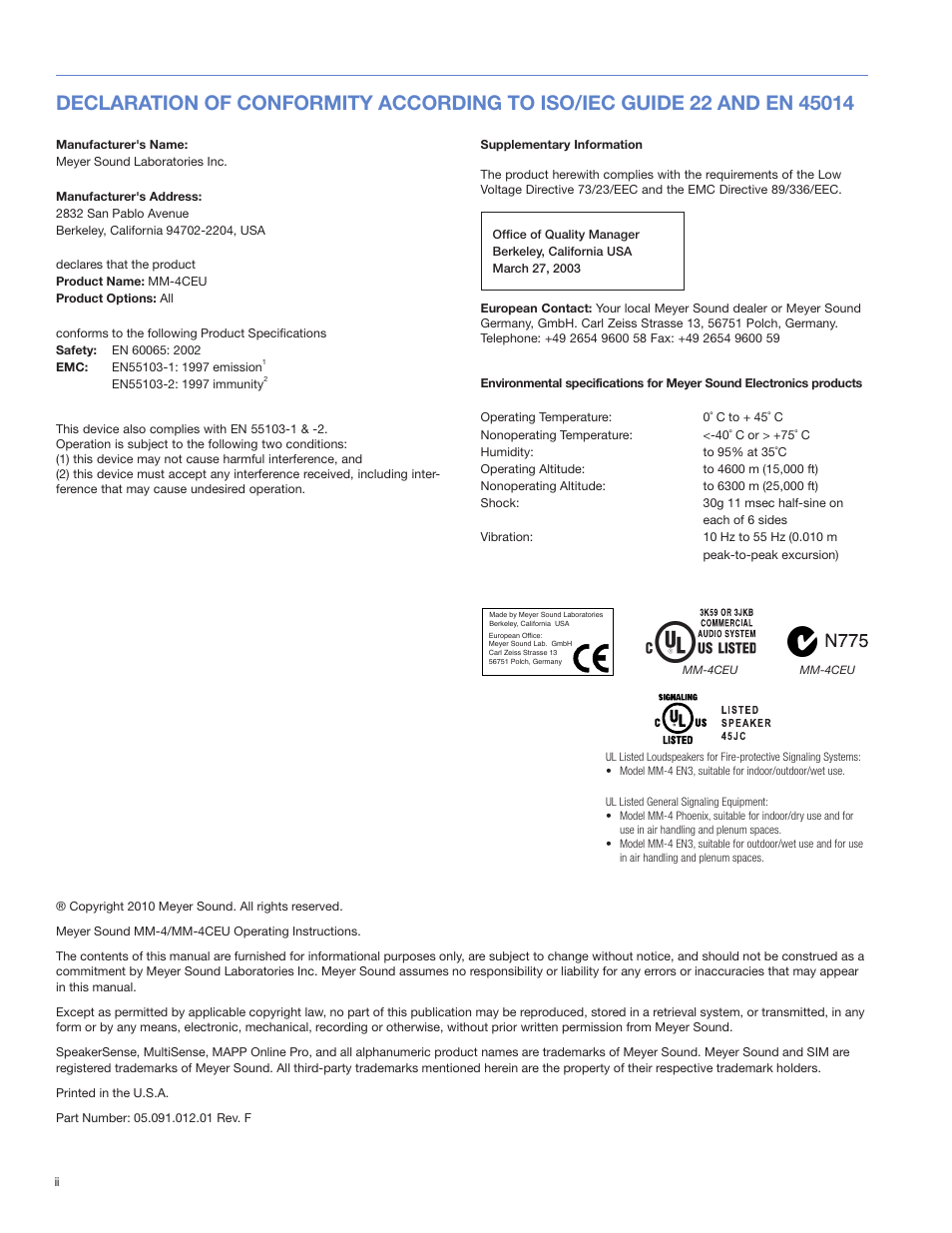 Meyer Sound MM-4CEU User Manual | Page 2 / 24